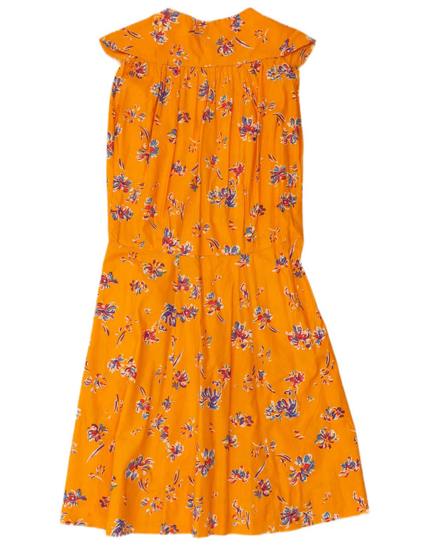 vintage Femmes Robe d’été sans manches UK 10 Petit Floral Jaune