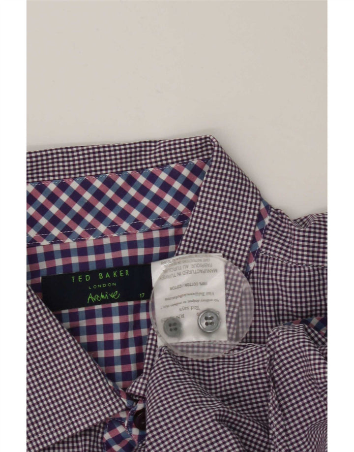 Ted Baker Chemise formelle pour homme Taille 17 Grand coton vichy violet