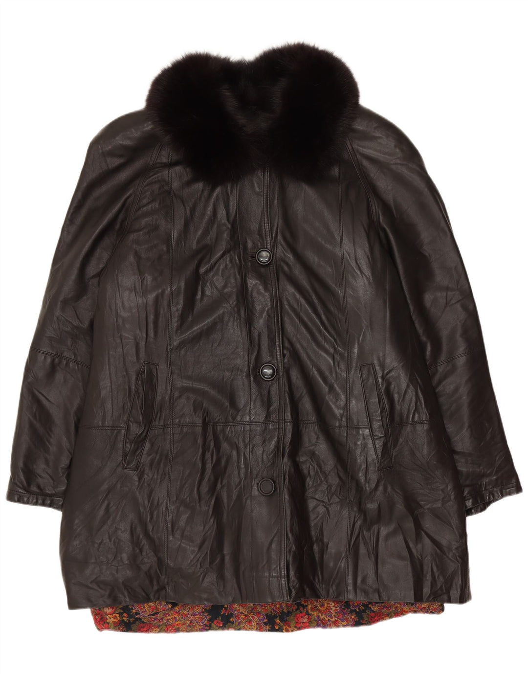 VINTAGE Manteau en cuir femme UK 18 XL Cuir noir