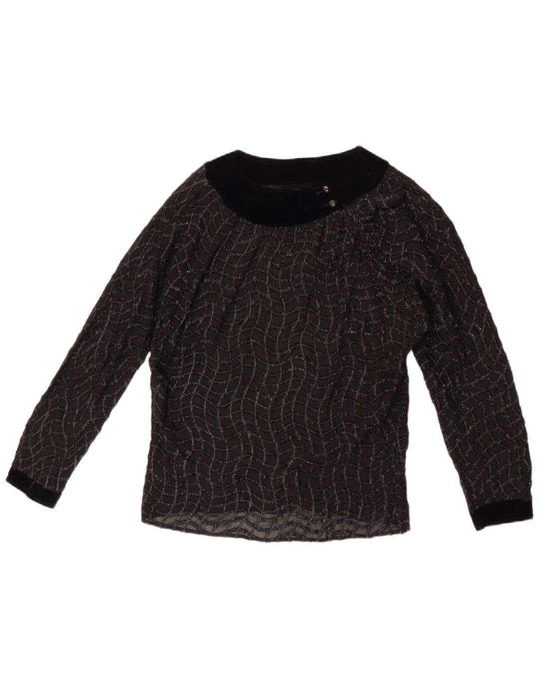 vintage Femmes Voir à travers Blouse Top UK 16 Grand Noir Rayé