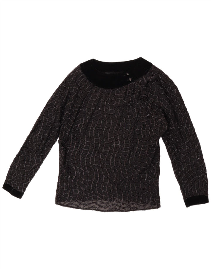 vintage Femmes Voir à travers Blouse Top UK 16 Grand Noir Rayé