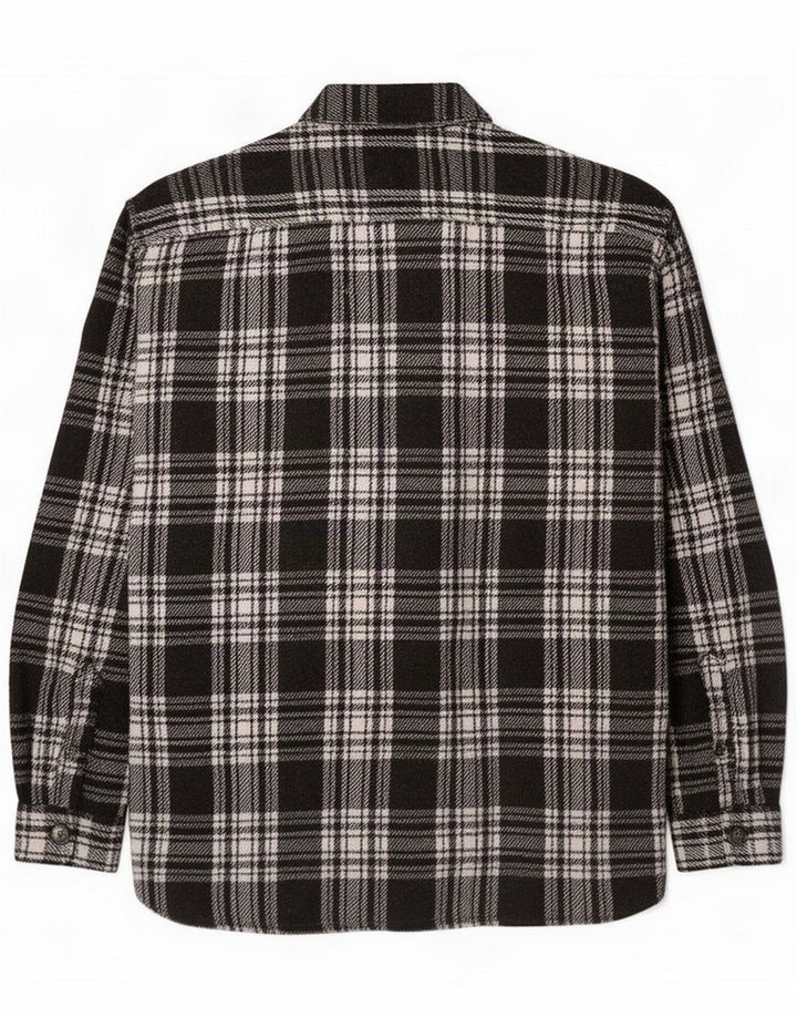 Vintage Mens Overshirt Flanelle Shirt Medium Black Plaid Polyester