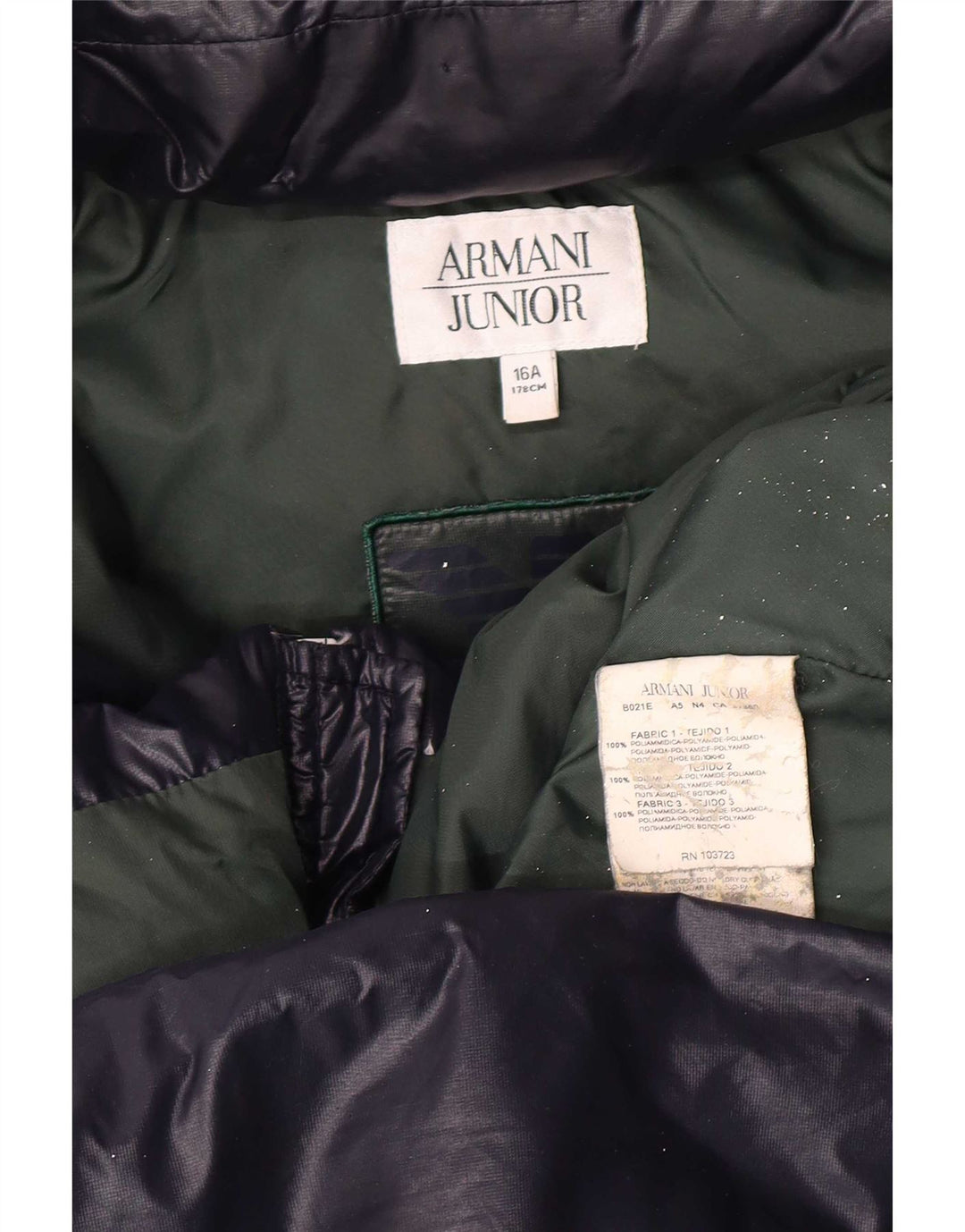 Armani Junior Veste matelassée à capuche pour garçon 15-16 ans Bleu marine Colourblock