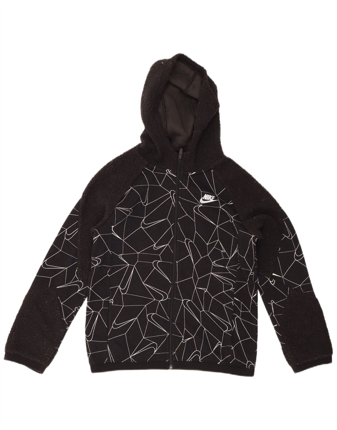 NIKE Pull à capuche zippé pour garçon 12-13 ans Grand coton géométrique noir