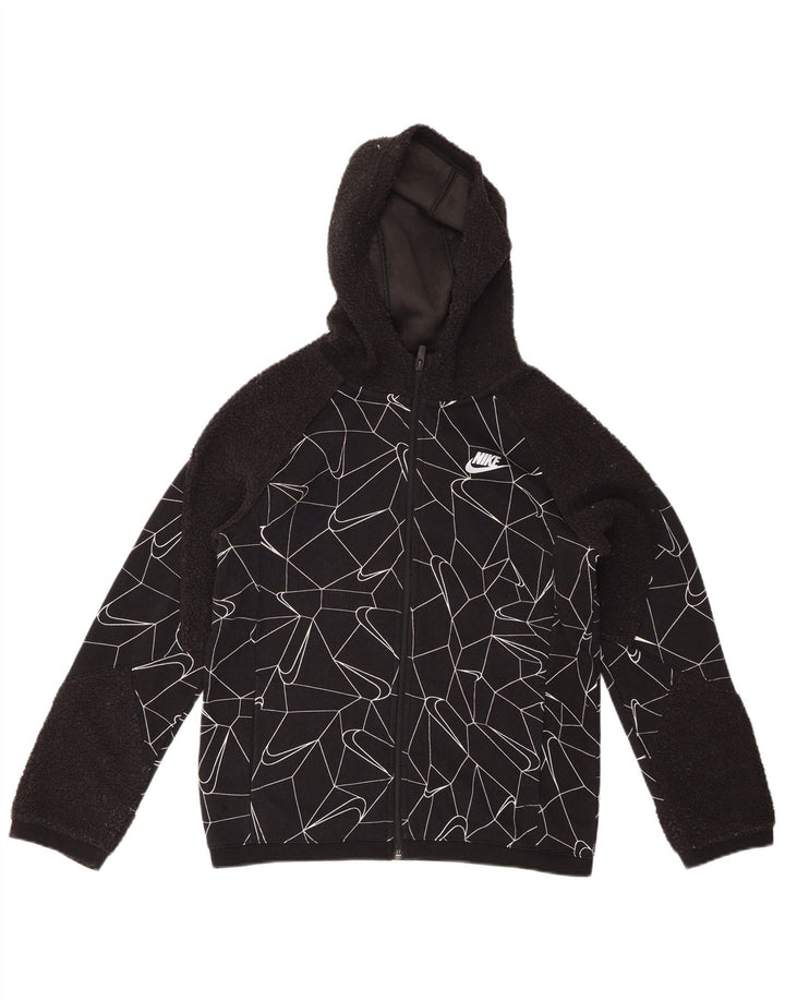 NIKE Pull à capuche zippé pour garçon 12-13 ans Grand coton géométrique noir