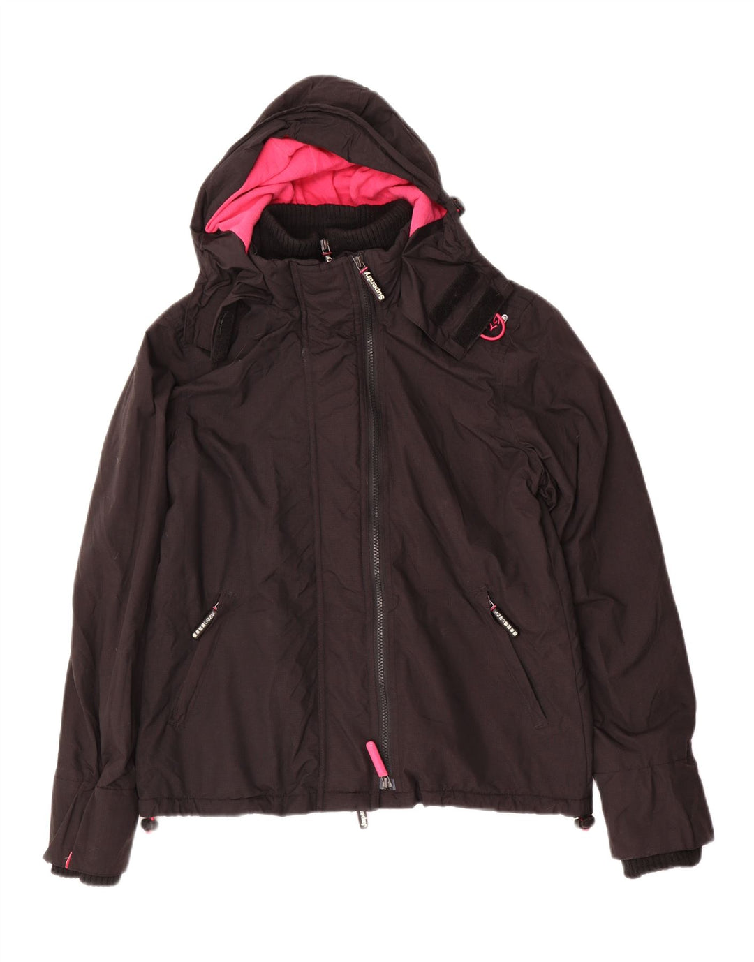 SUPERDRY Veste coupe-vent à capuche Windcheater pour femme UK 16 Large Noir
