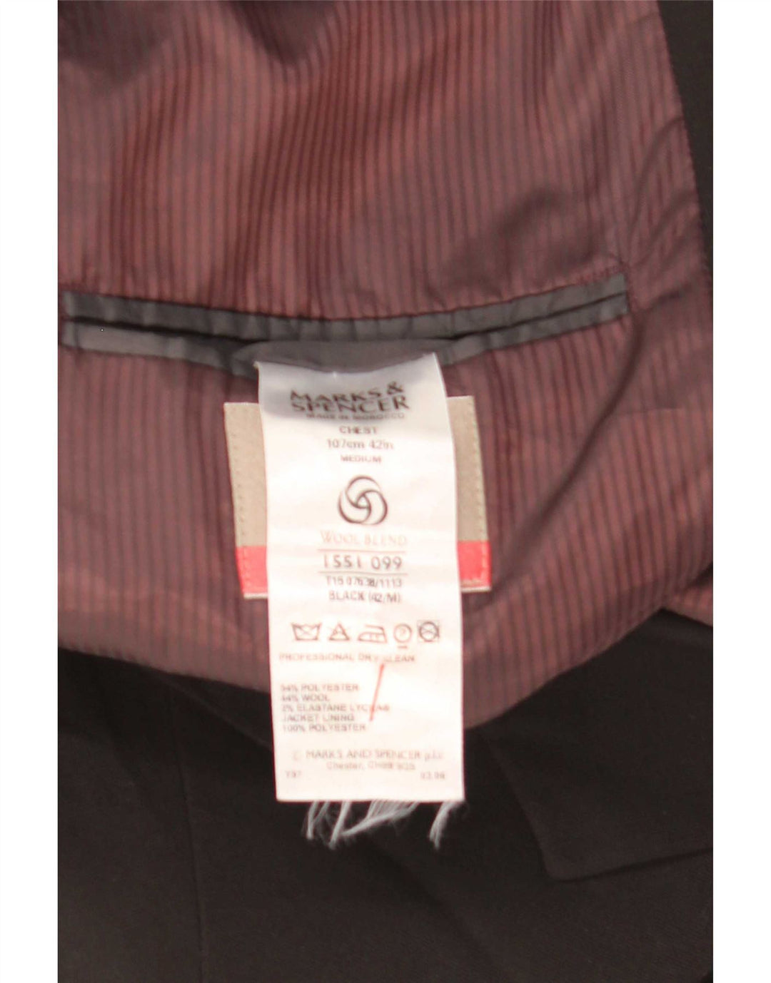 Marks & Spencer Veste blazer à 3 boutons pour homme UK 42 Large Noir Polyester