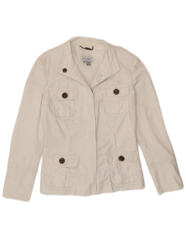 Zara Womens Utility Blazer Veste UK 12 Moyen Blanc Coton