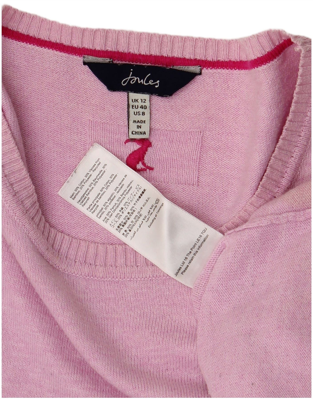 Joules Pull col bateau pour femme UK 12 Rose moyen Coton