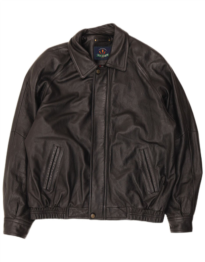 Ivy Crew Veste en cuir pour homme UK 40 Large Noir