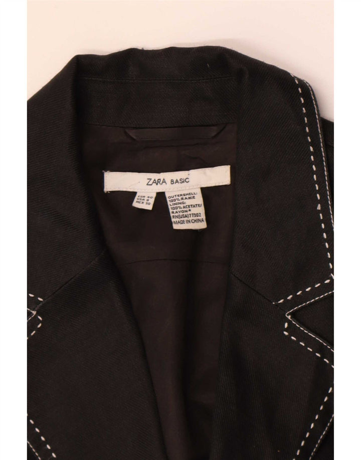 Zara Womens 2 Bouton Blazer Veste EU 40 Moyen Noir Ramie
