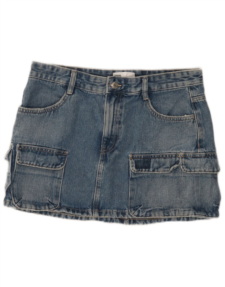 Zara Femme Jupe Cargo En Jean Large W32 Bleu Coton