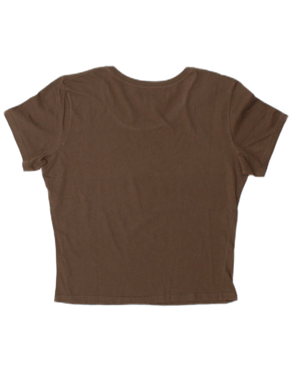 Rifle Womens Crop Graphic T-Shirt Top UK 16 Grand Coton Marron