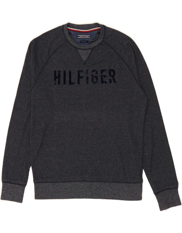 TOMMY HILFIGER Mens Vintage Fit Graphic Sweatshirt Jumper Medium Navy Blue Vintage Tommy Hilfiger and Second-Hand Tommy Hilfiger from Messina Hembry 