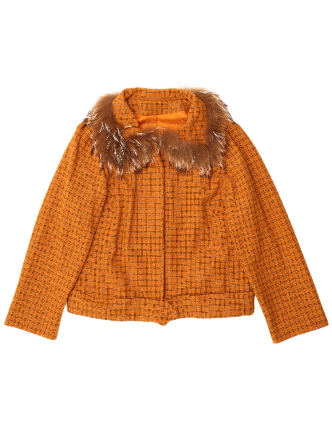 VINTAGE Womens Bomber Jacket UK 16 Large Orange Check