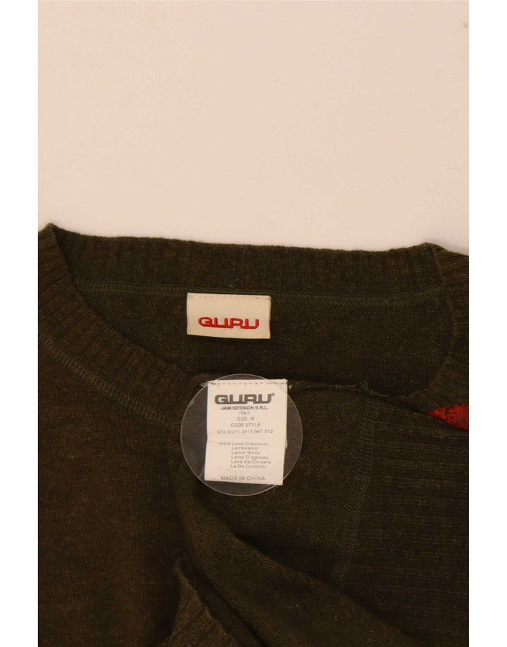 Guru Pull graphique à col rond pour homme en laine kaki moyen