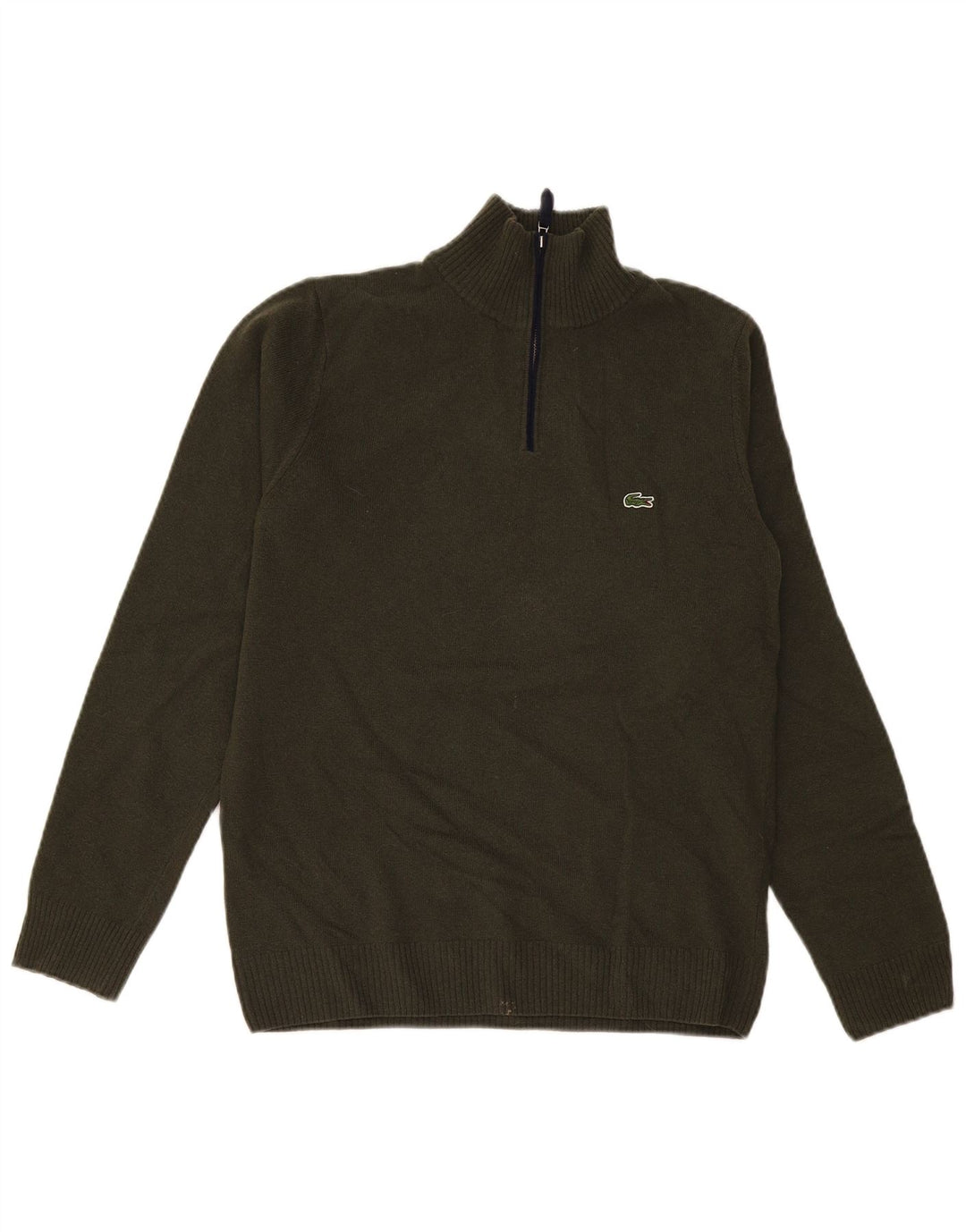 Lacoste Pull col zippé pour homme Taille 4 Kaki moyen Laine neuve