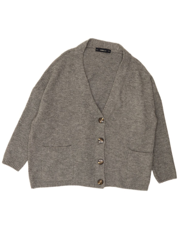 Zara Cardigan surdimensionné à manches 3/4 pour femme UK 10 Petit gris acrylique