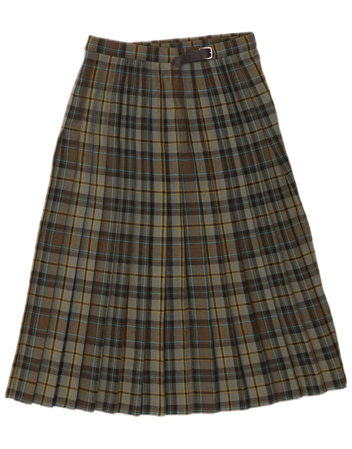 Pringle Jupe portefeuille kiltée pour femme W26 en laine vierge à petits carreaux verts