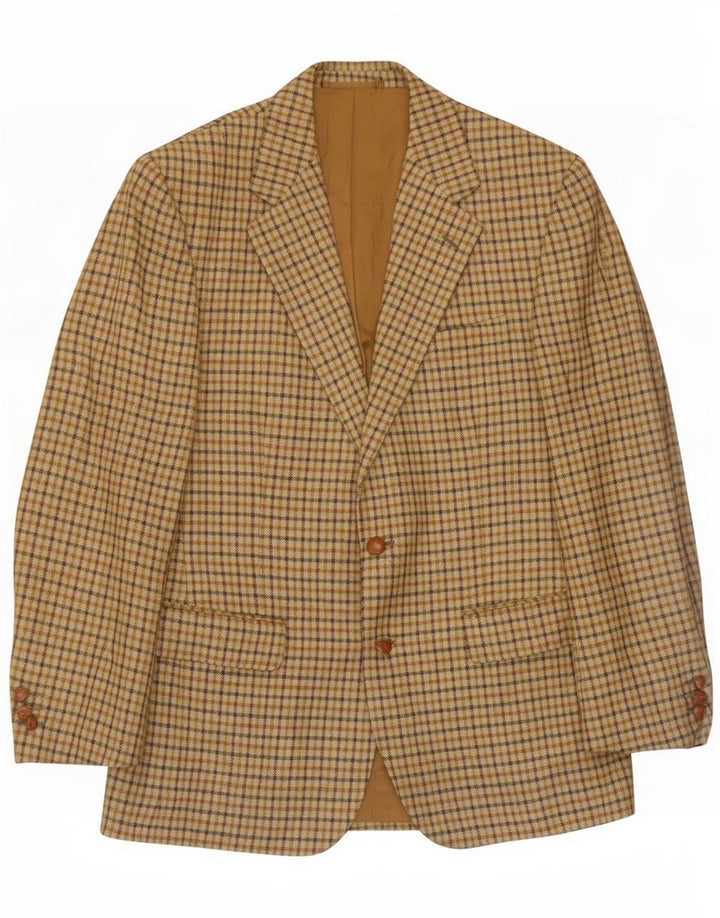 vintage Homme 2 Bouton Blazer Veste IT 50 Grande Beige Vichy Nouvelle Laine