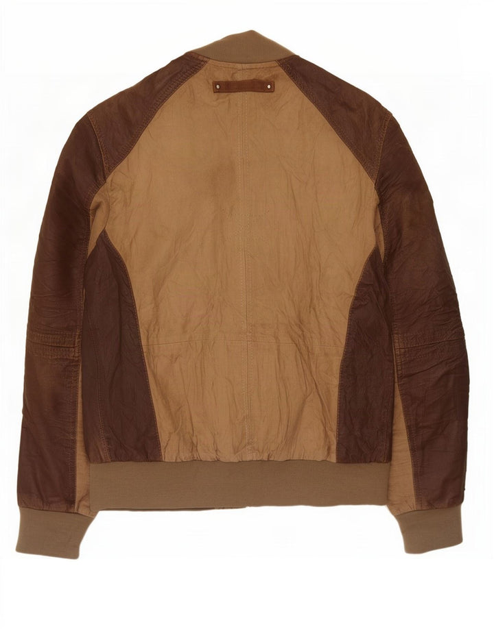 OVS Veste en Cuir Femme IT 48 Marron Moyen Colourblock