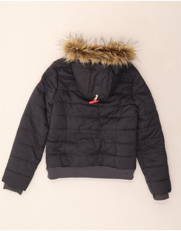 SUPERDRY Veste matelassée à capuche pour femme UK 14 Large Bleu Marine Polyester