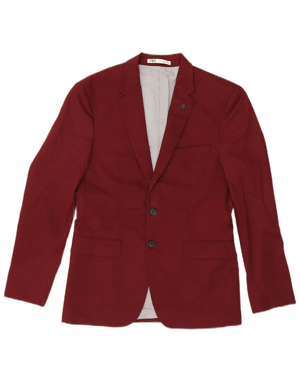 Zara Veste Blazer 2 Boutons Homme EU 46 Petite Viscose Bordeaux