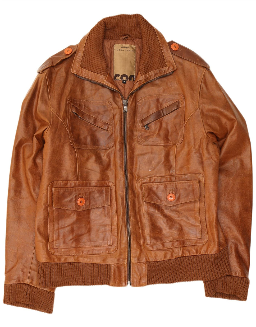 Conbipel Veste en Cuir Militaire Homme IT 54 XL Marron