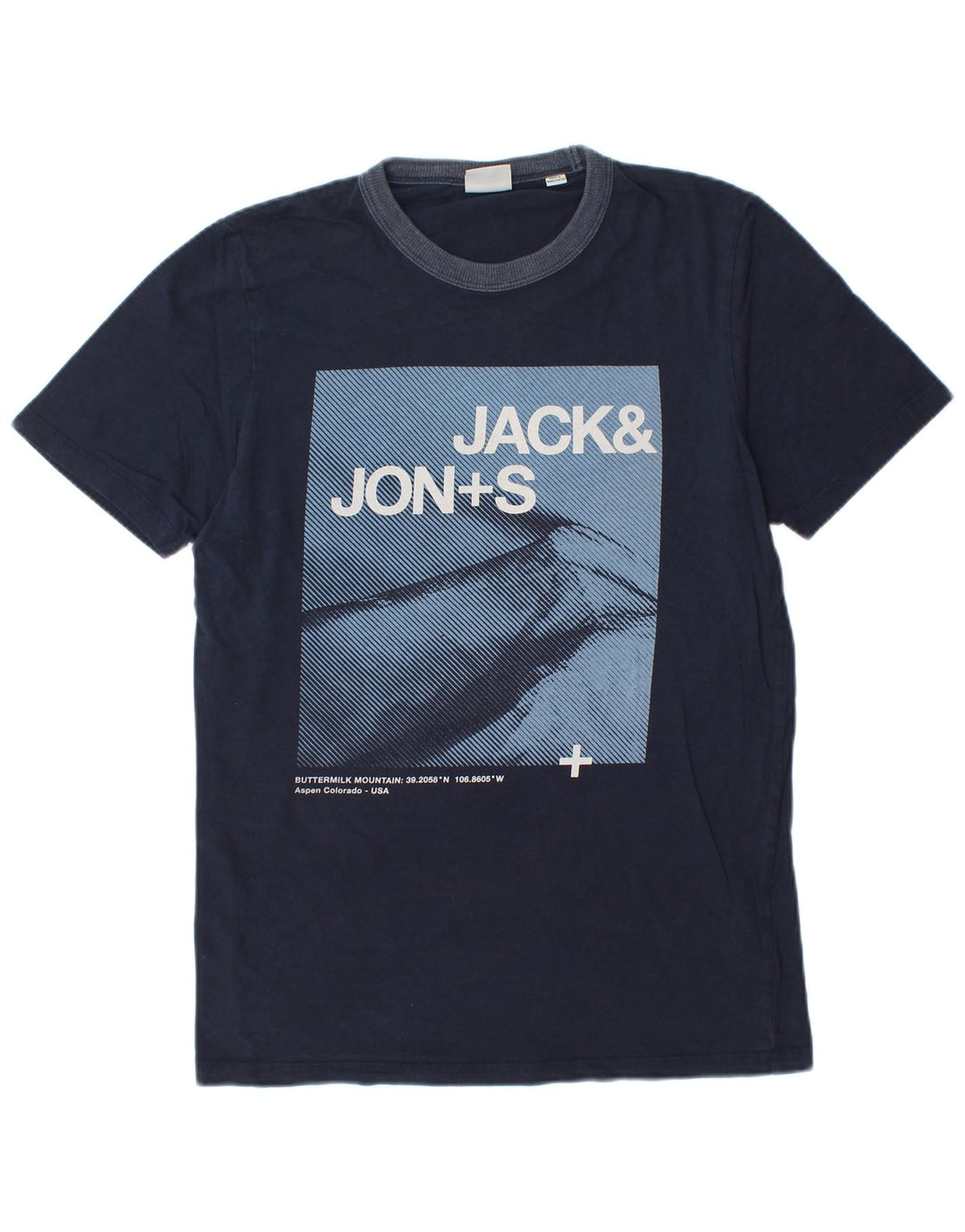 JACK & JONES T-Shirt Graphique Homme Bleu Marine Moyen Coton