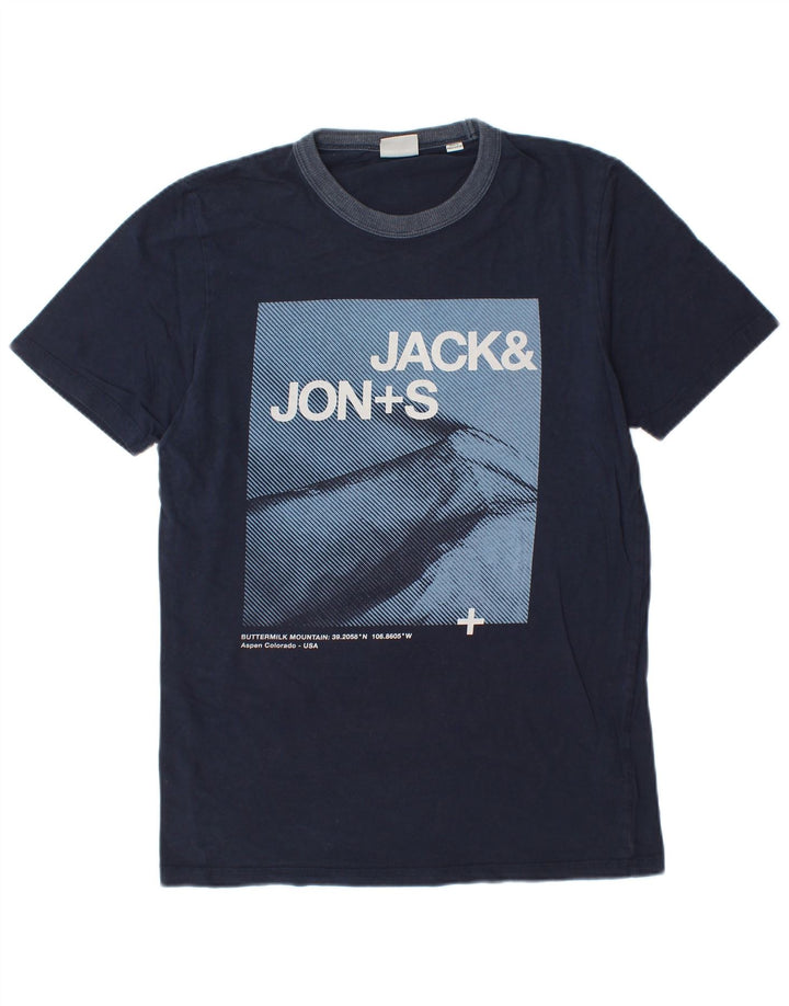 JACK & JONES T-Shirt Graphique Homme Bleu Marine Moyen Coton