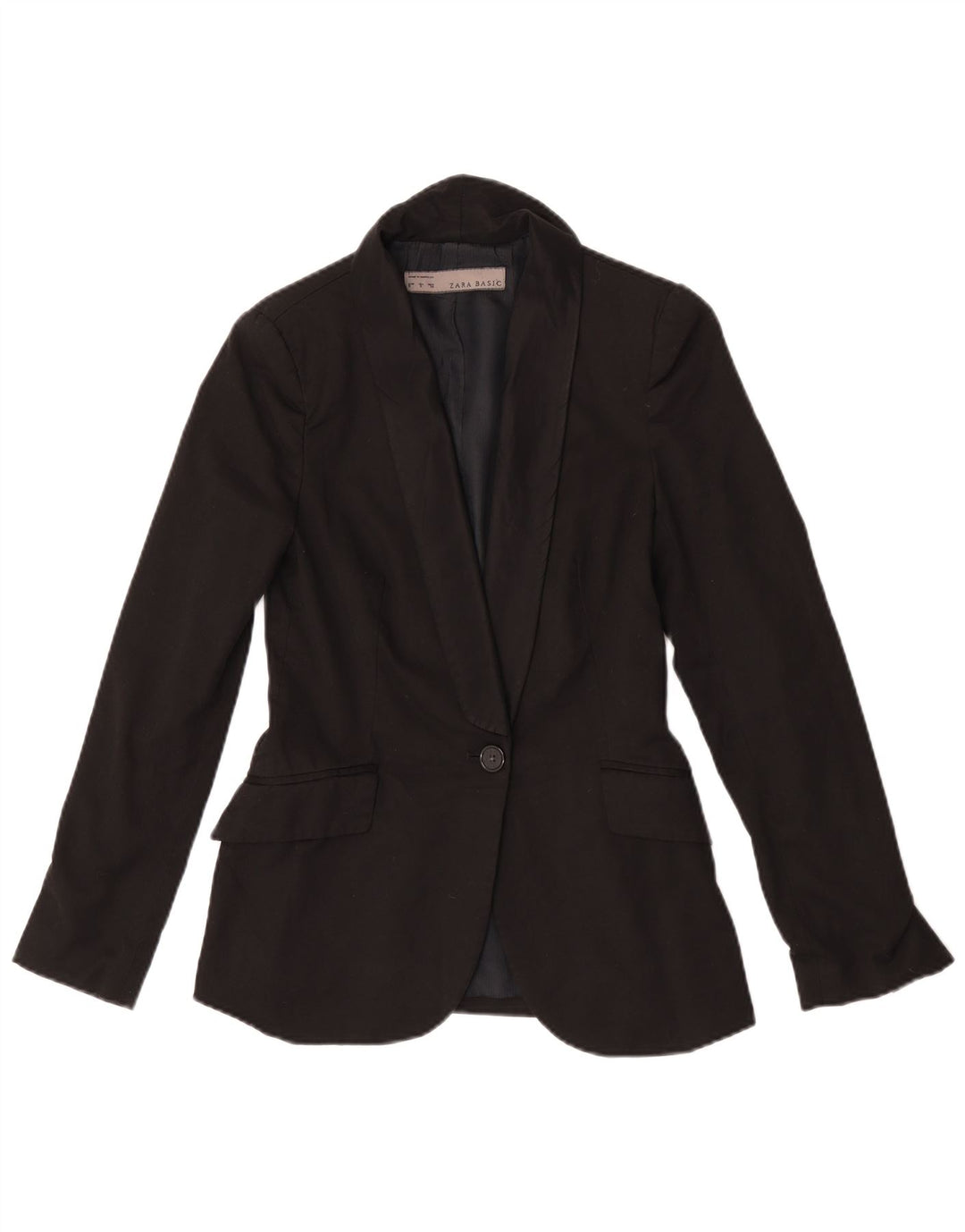 Zara Femme 1 Bouton Blazer Veste UK 10 Petit Noir Polyester