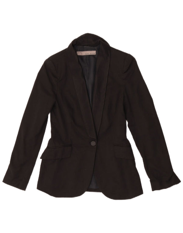 Zara Femme 1 Bouton Blazer Veste UK 10 Petit Noir Polyester
