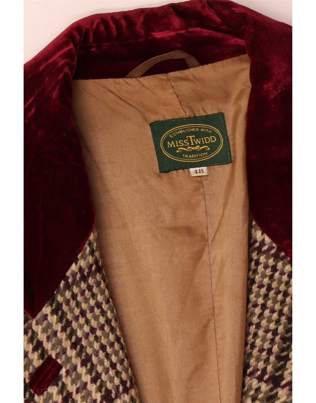 vintage Femme 3 Bouton Blazer Veste IT 48 XL Beige Check Virgin Wool