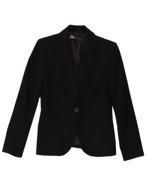 Zara Womens 1 Button Blazer Jacket EU 36 XS Black Polyester