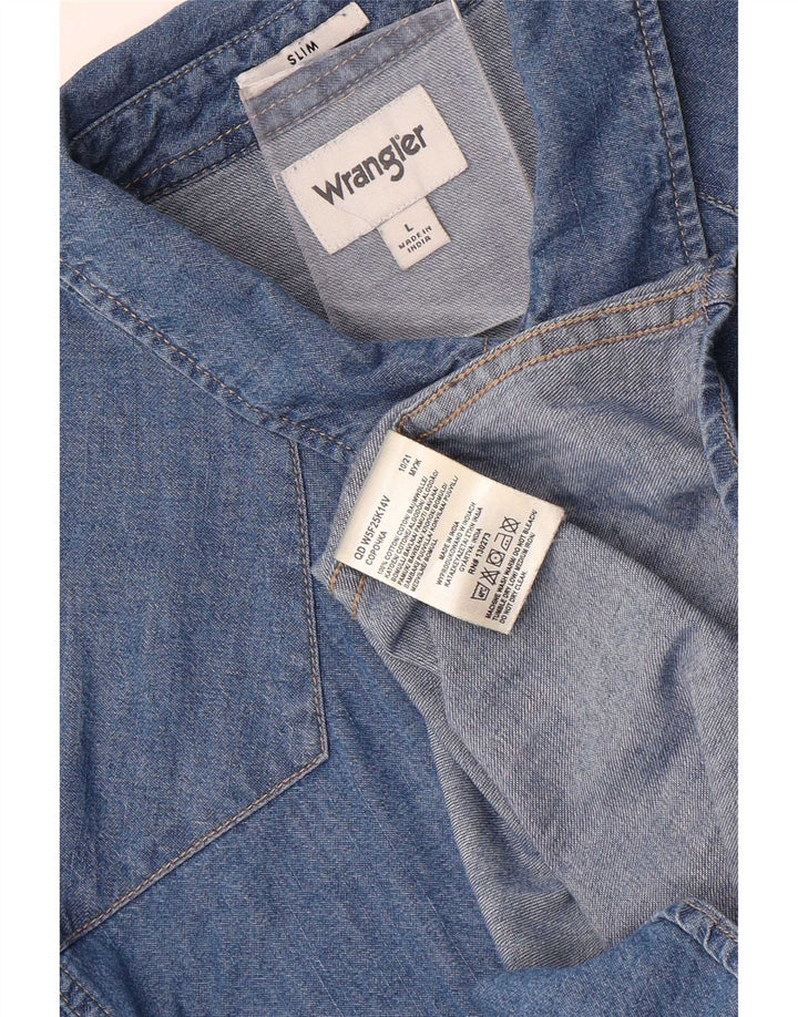Wrangler Chemise en jean coupe ajustée pour homme en coton bleu moyen