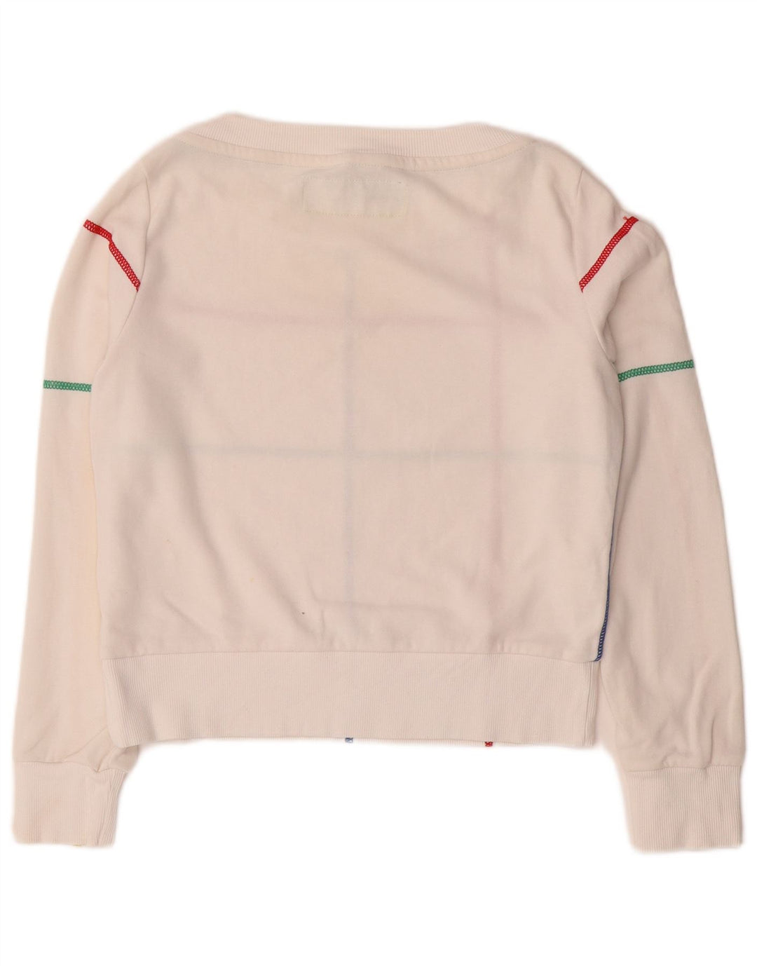BENETTON Sweat-shirt court pour femme UK 10 Petit blanc rayé