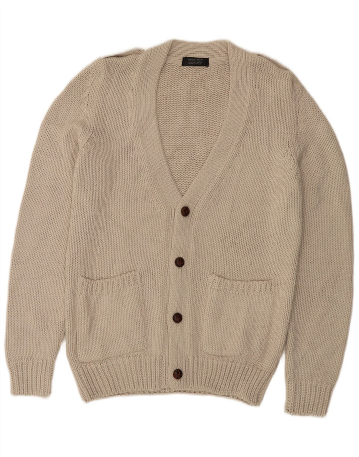 Zara Homme Cardigan Pull Large Beige Acrylique
