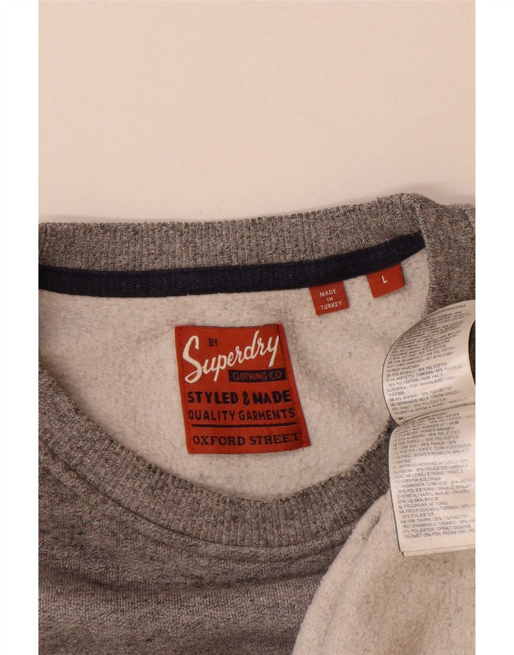 Superdry Homme Graphic Sweatshirt Jumper Large Gris Moucheté Coton