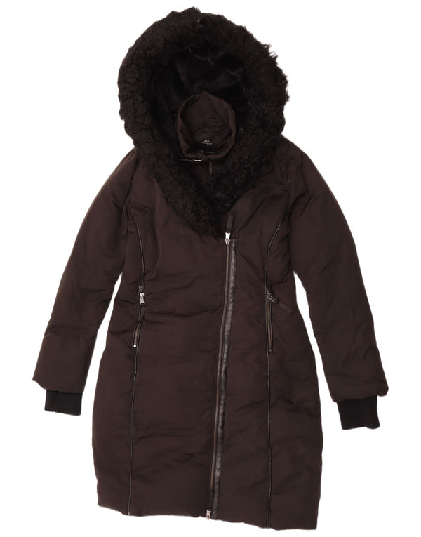 Zara Manteau rembourré à capuche pour femme UK 10 Small Noir Polyester