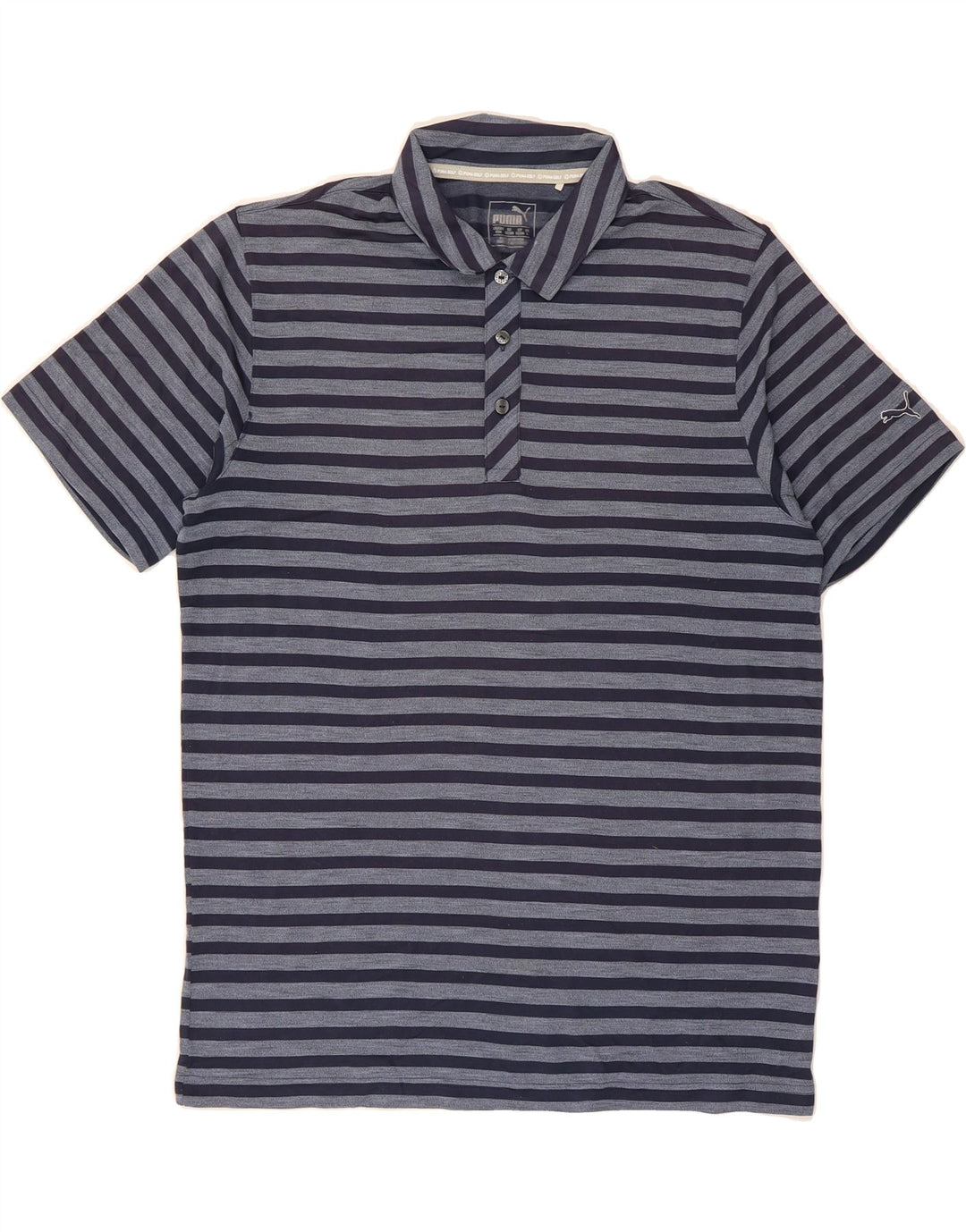 PUMA Mens Polo Shirt Large Navy Blue Striped Polyester Vintage Puma and Second-Hand Puma from Messina Hembry 
