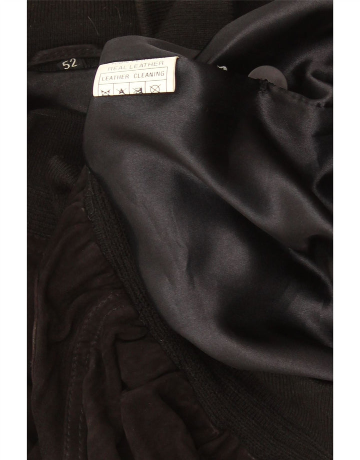 vintage Mens Suede Bomber Jacket IT 52 XL Cuir Noir