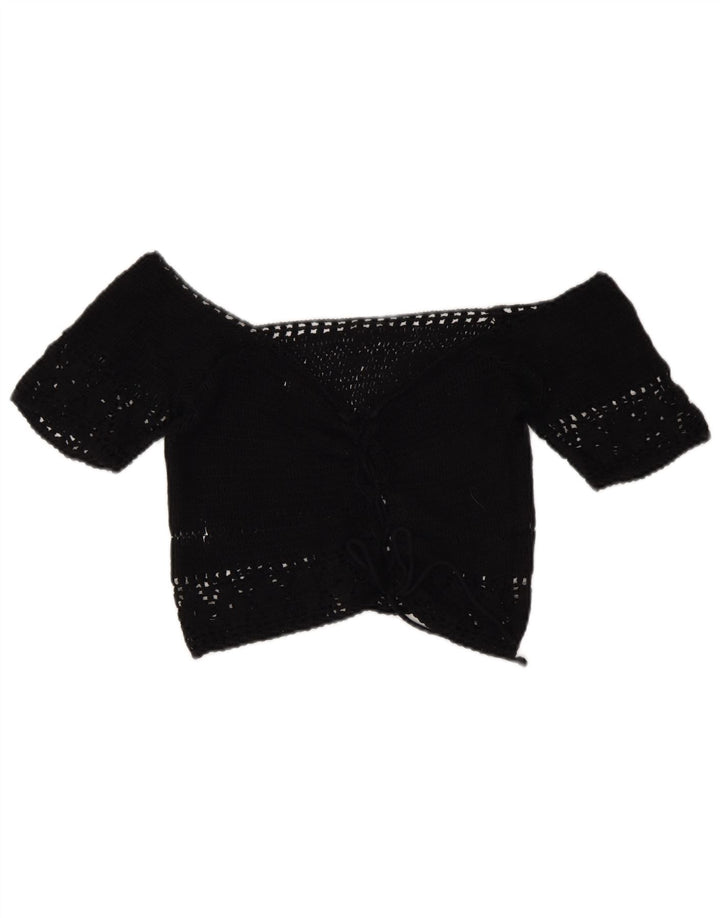 Pull & Bear Haut court à épaules dénudées en crochet pour femme UK 44 Noir moyen