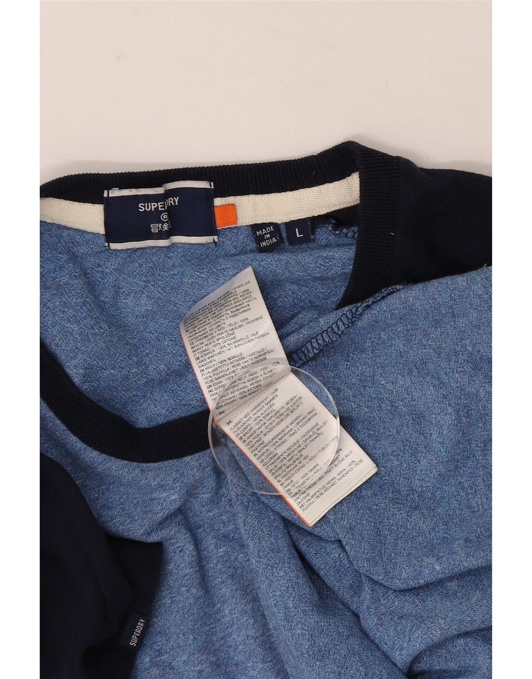 Superdry Homme T-Shirt Top Large Bleu Colorblock Coton