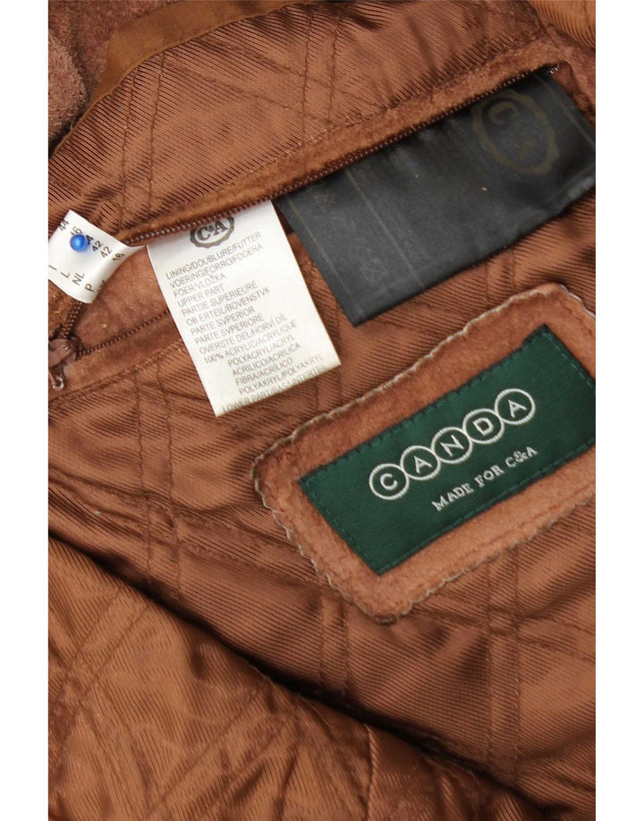 C&A Manteau coupe-vent en daim Canda pour femme UK 16 Grand cuir marron