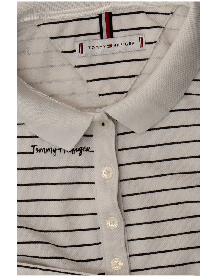 TOMMY HILFIGER Polo Graphique Femme UK 14 Medium Blanc Rayé