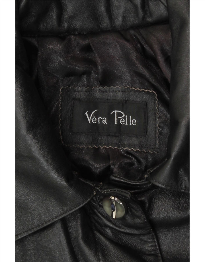 vintage Femmes Loose Fit Manteau en cuir UK 14 Cuir Noir Moyen