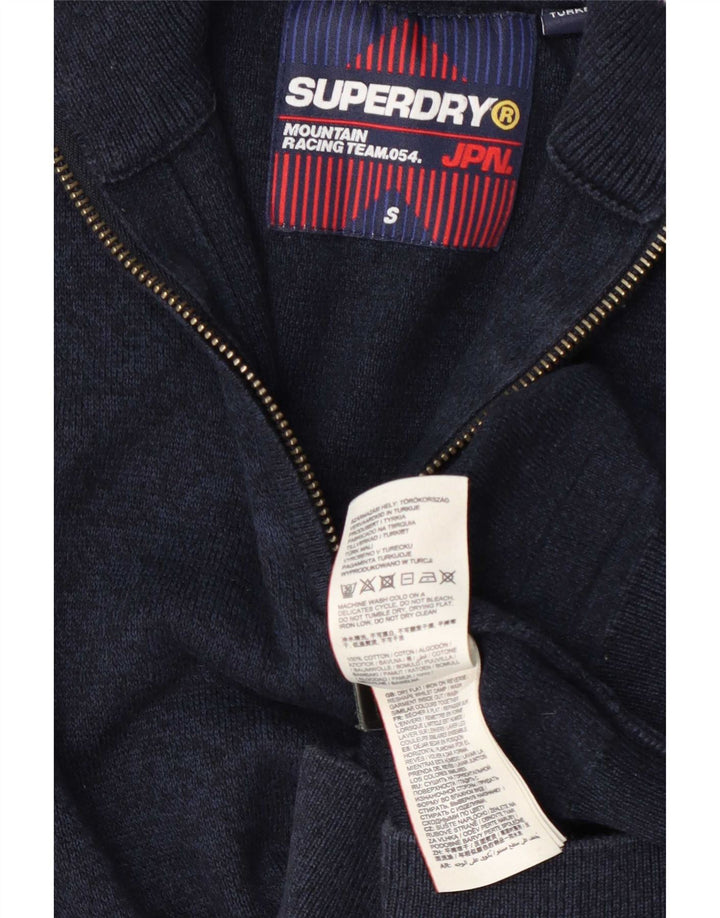 Superdry Homme Pull Col Zippé Petit Bleu Marine Coton