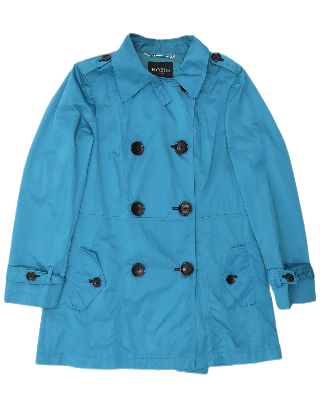 Hobbs Trench-coat court à double boutonnage pour femme UK 12 Bleu moyen Polyester
