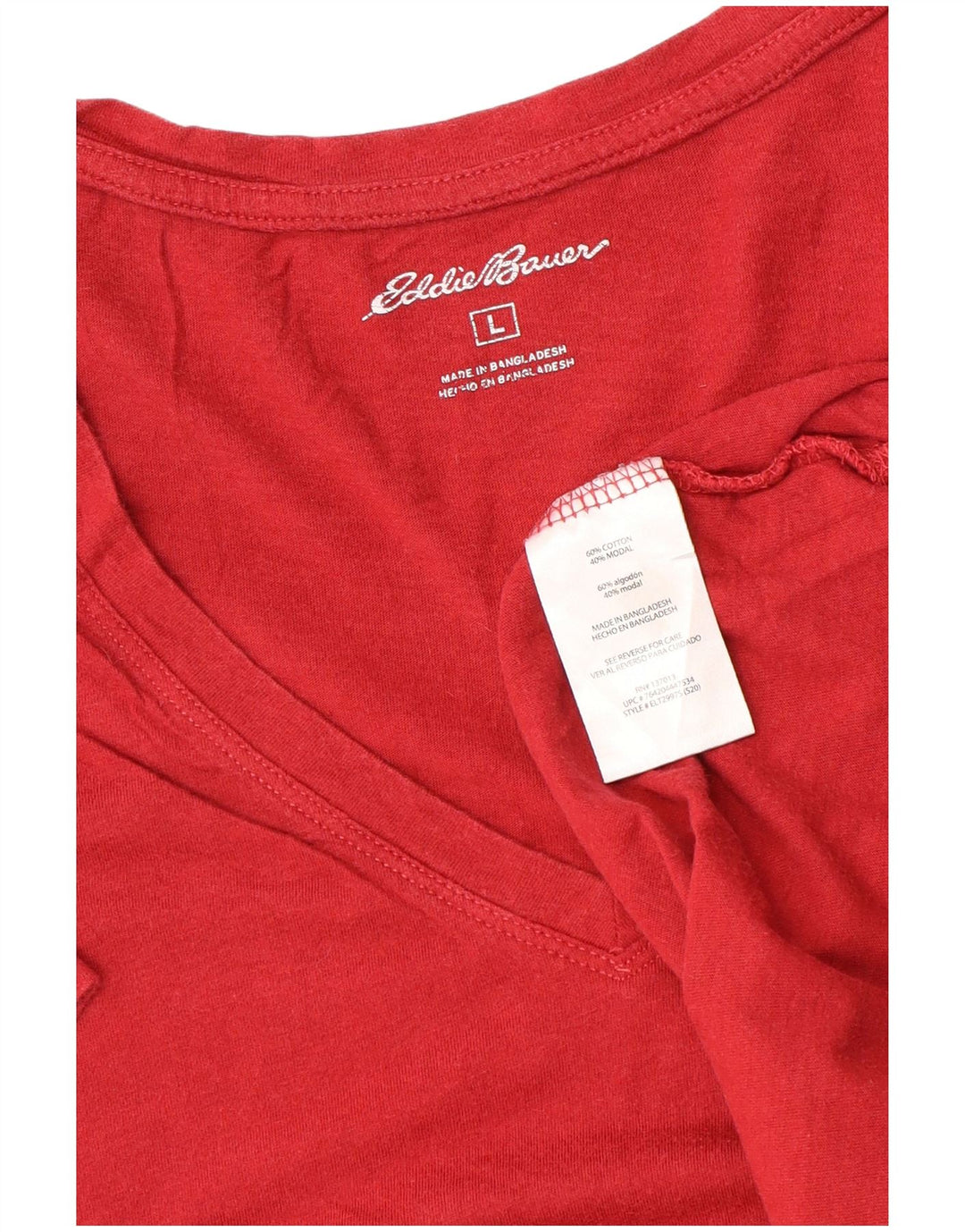 EDDIE BAUER T-Shirt Femme Top UK 16 Large Rouge Coton