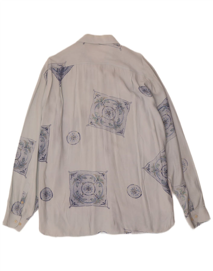 VINTAGE Chemise Homme XL Bleu Géométrique Viscose